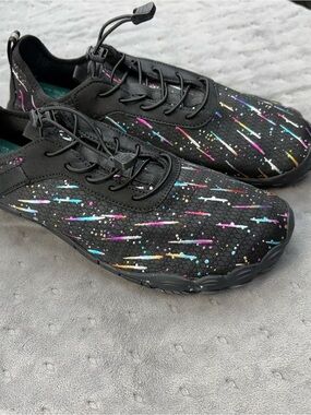 Men's Black Boat Shoes with Color Splash Accents